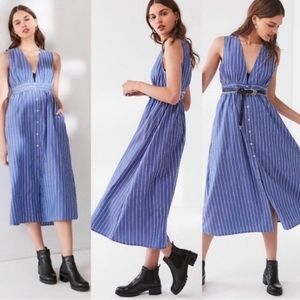 Urban Outfitters Plunging Midi Dress Blue Striped